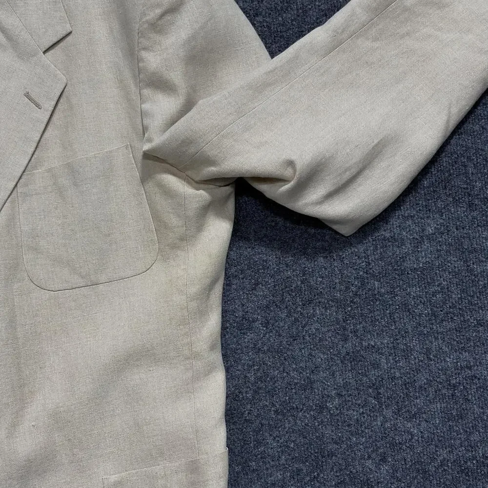 Tommy Hilfiger Blazer Mens Large Beige Linen Blend Tailored USA Classic Jacket